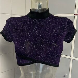 Y2K Amethyst Glitter Midriff Slinky-Knit Dance Top S NWOT Vtg